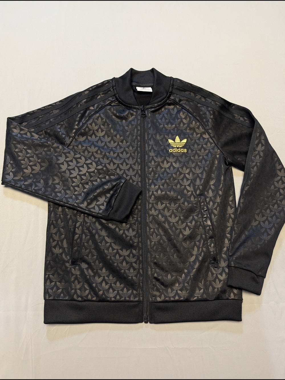 adidas Monogram Track Jacket Youth Size Small (9-10Y) Athletic Gold Logo